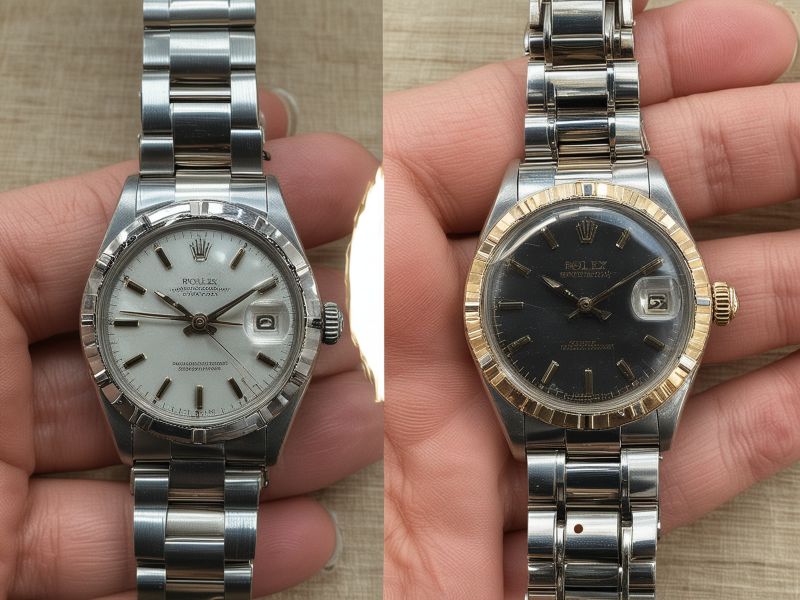 Vintage Rolex restoration - before and after comparison showing movement repair and case refinishing