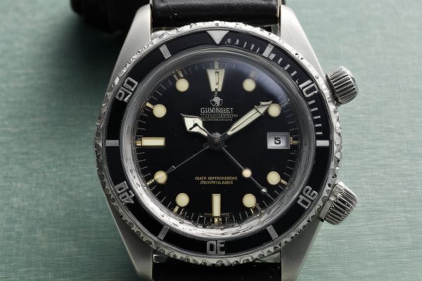 Vintage diving watch showing water resistance features and bezel