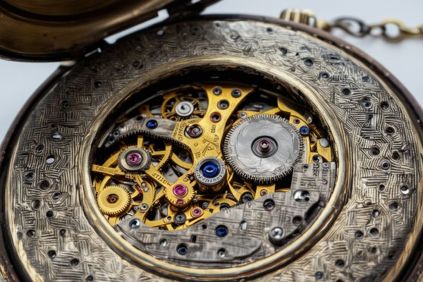 Antique pocket watch showing intricate dial and hands craftsmanship
