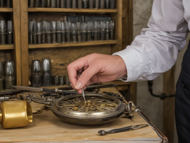 Master horologist carefully restoring vintage watch movement with precision tools