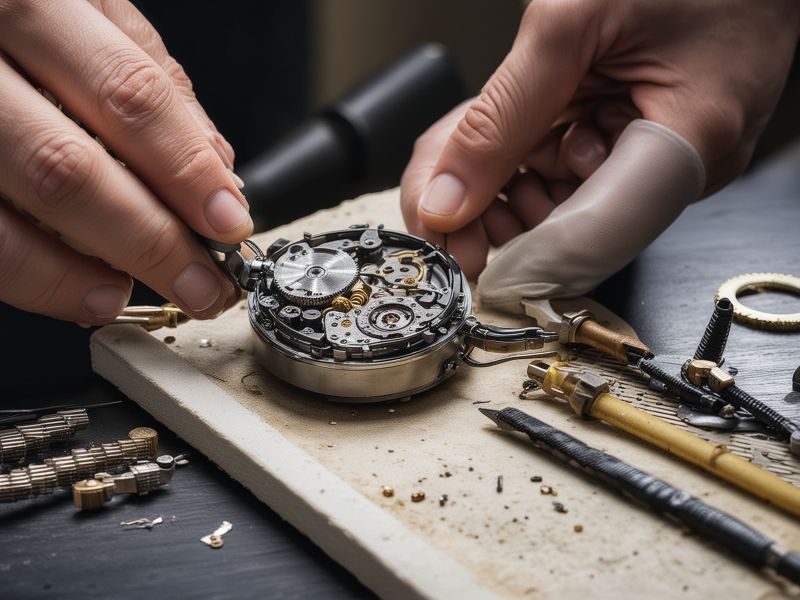 Before and after comparison of restored vintage Rolex watch showing detailed craftsmanship